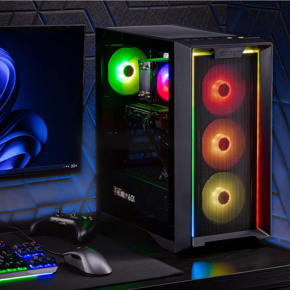 Skytech Archangel Gaming Computer PC Desktop – Ryzen 5 3600 3.6GHz, GTX 1660 Super 6G, 500GB SSD, 16GB DDR4 3200MHz, RGB Fans, Windows 11 Home 64-bit, 802.11AC Wi-Fi
