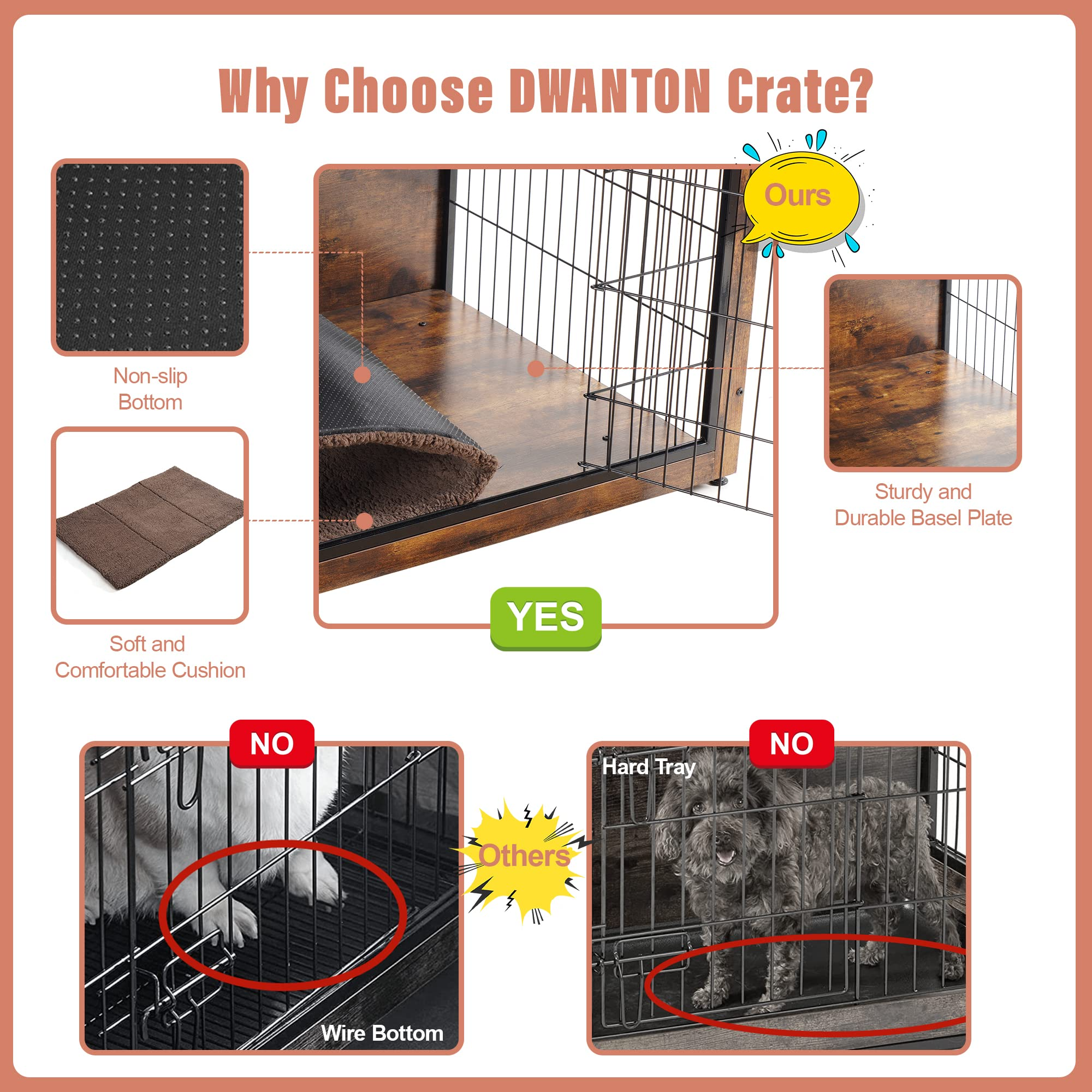 【Home&Garden】Dog Crate Furniture with Cushion, XL Wooden Dog Crate with Double Doors, Dog Furniture