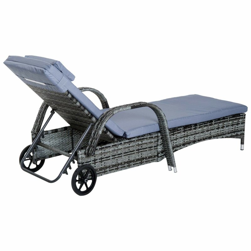 【Furniture】3 PCS Patio Wicker Chaise Lounge Chair Set, Outdoor Reclining Chair with Table & Cushion