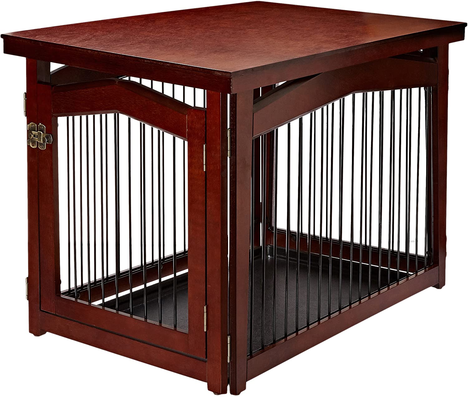 【Pet】2-in-1 Configurable Pet Crate and Gate, Brown, Large