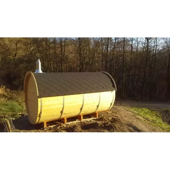 【Home&Garden】8 Person Barrel Sauna with Separate Dressing Room & Electric Heater