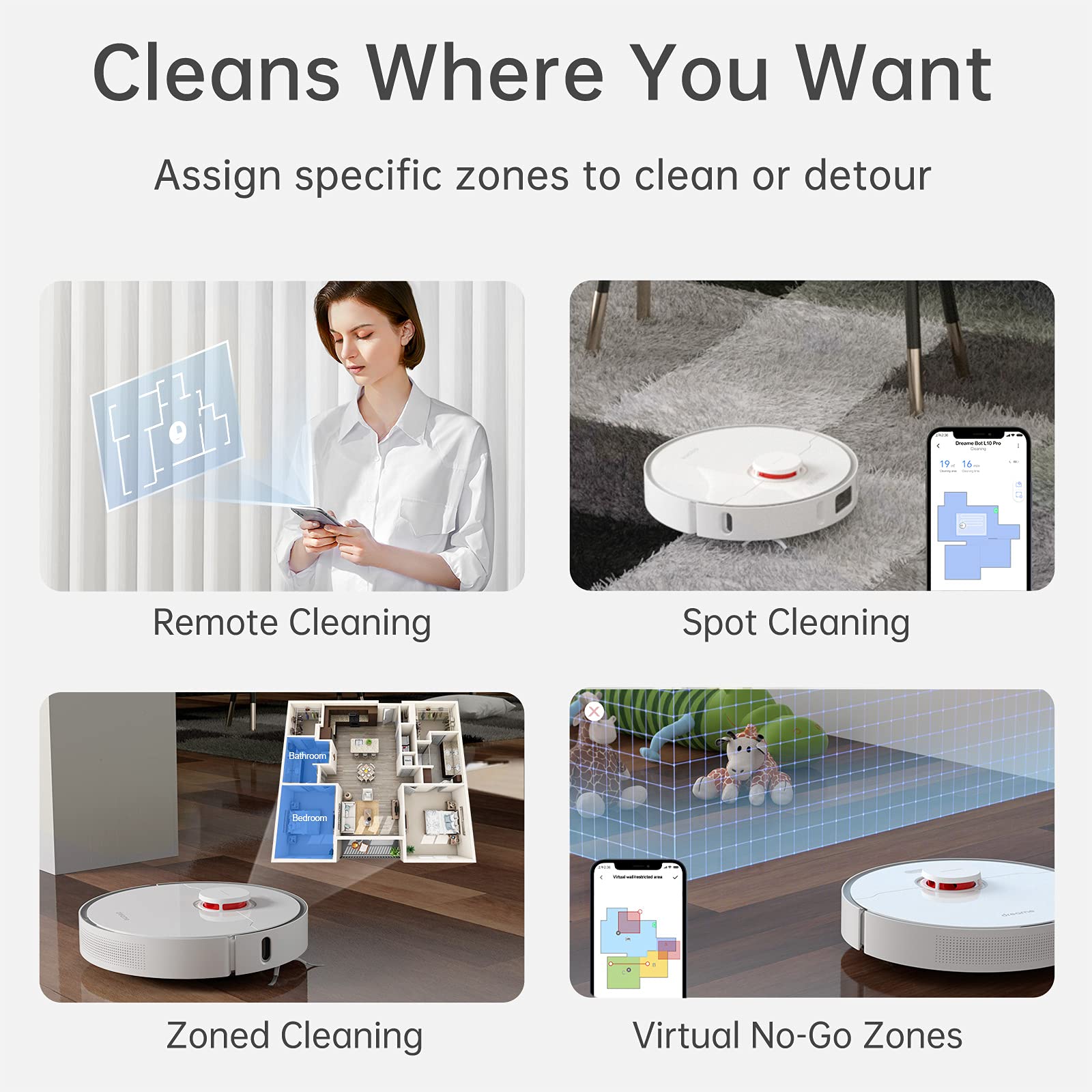 【Appliances】Robot Vacuum, Robotic Vacuum with 4000Pa Strong Suction for Pet Hair, Carpets Hard Floor