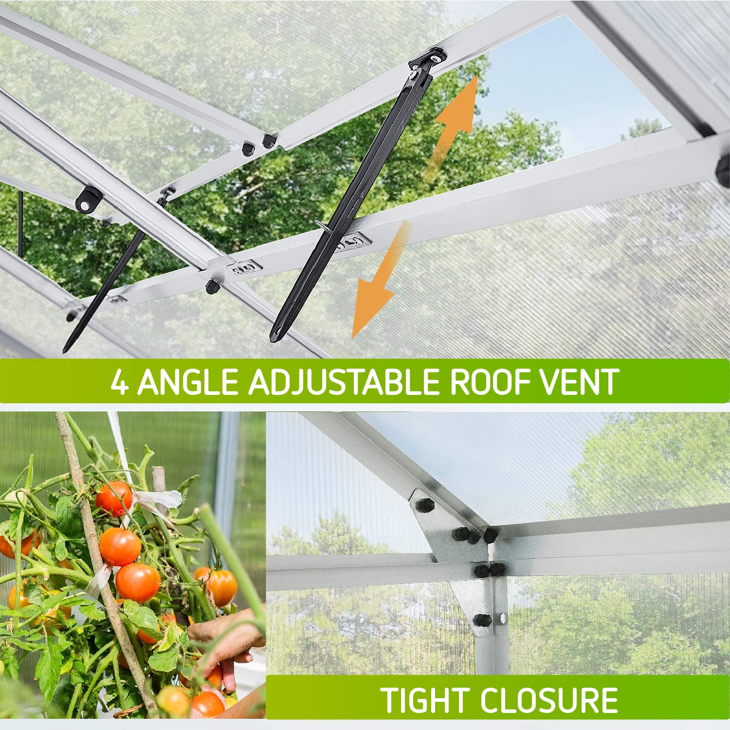 【Home&Garden】【BS】Aluminum Green House with Sliding Door and 2 Ventilation Window, 8.2x6.2x6.7 ft