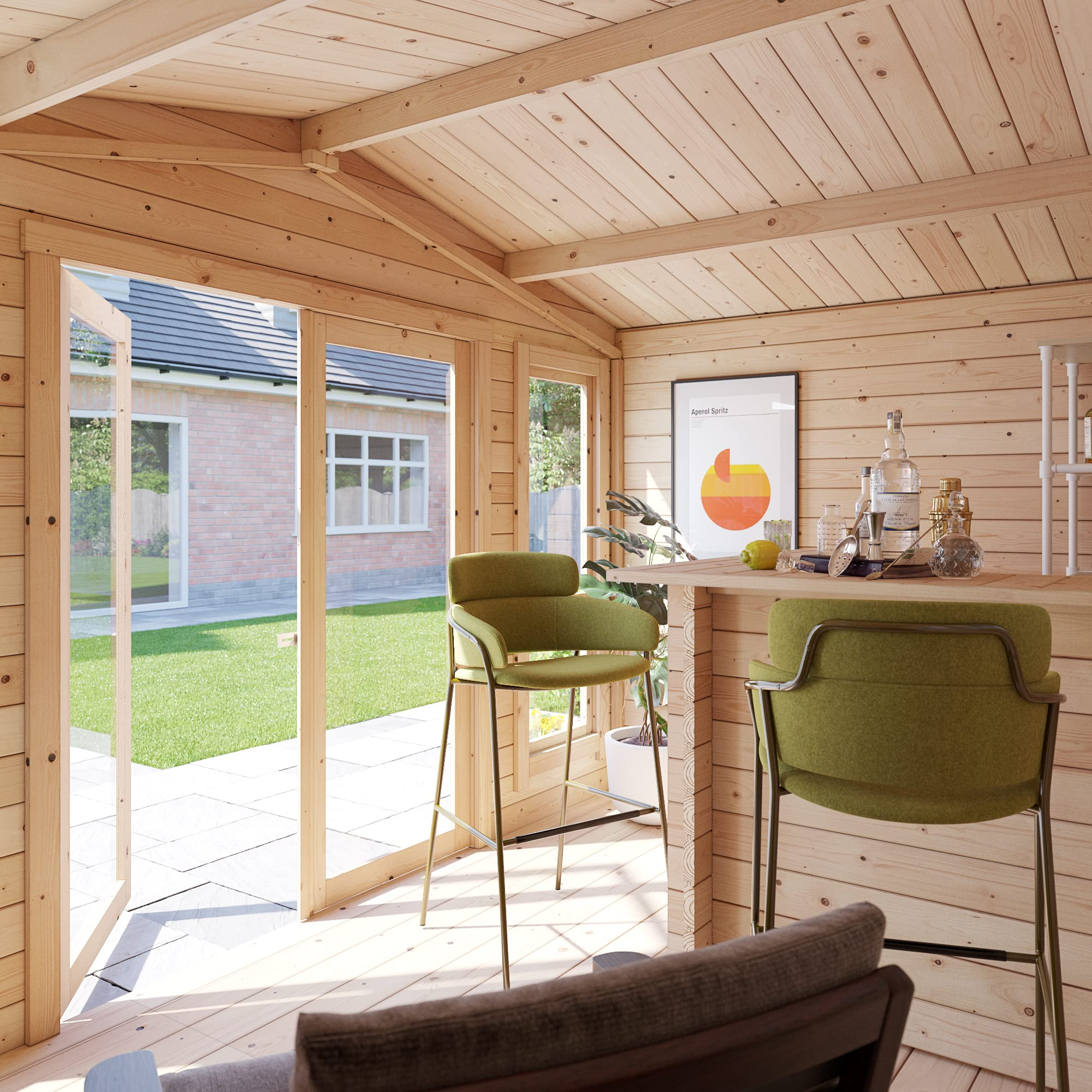 【Home&Garden】Log Cabin Summerhouse Garden Bar Room Apex Wooden Summer House Studio Home Office