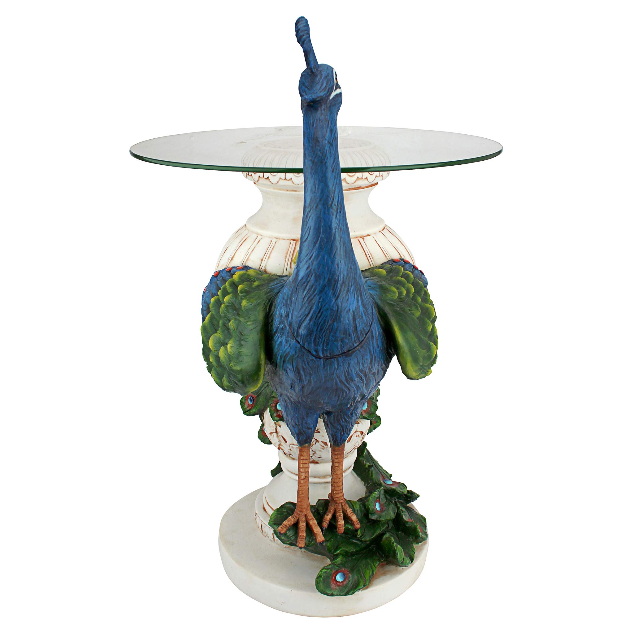 【Furniture】Staverden Castle Peacock Glass Topped Side Table, 25 Inch, Full Color