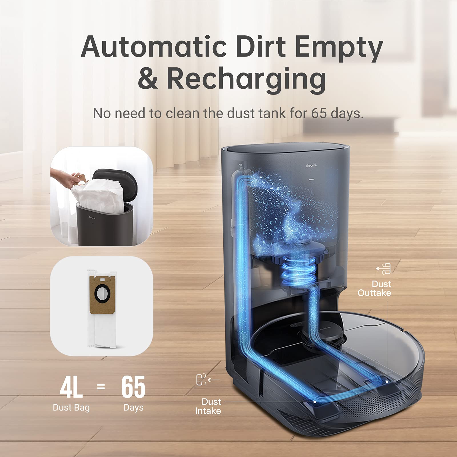 【Appliances】Robot Vacuum, Cleaner Self Empties Itself for up to 65 Days, Robot Vacuum & Mop Combo