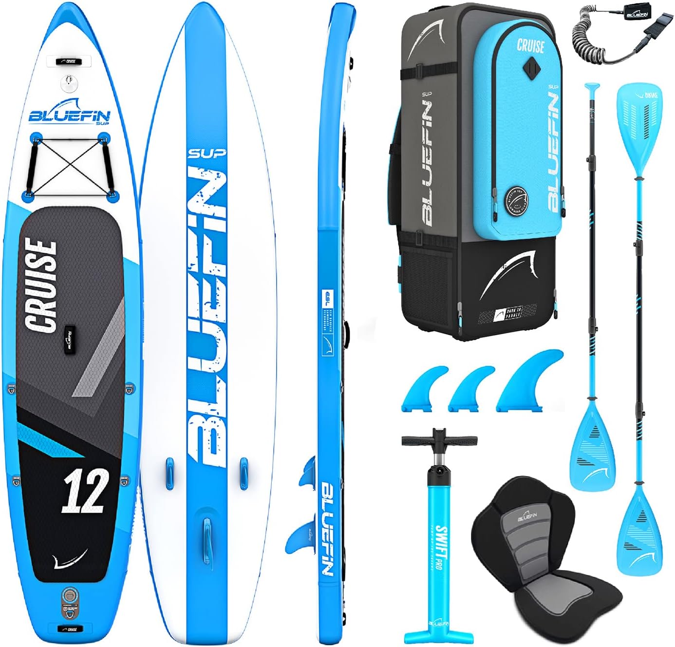 Bluefin Cruise SUP Inflatable Stand Up Paddle Board | Premium Paddleboard Accessories | Multiple sizes: Kids, 9'8, 10'4, 10’8, 12’, 15'