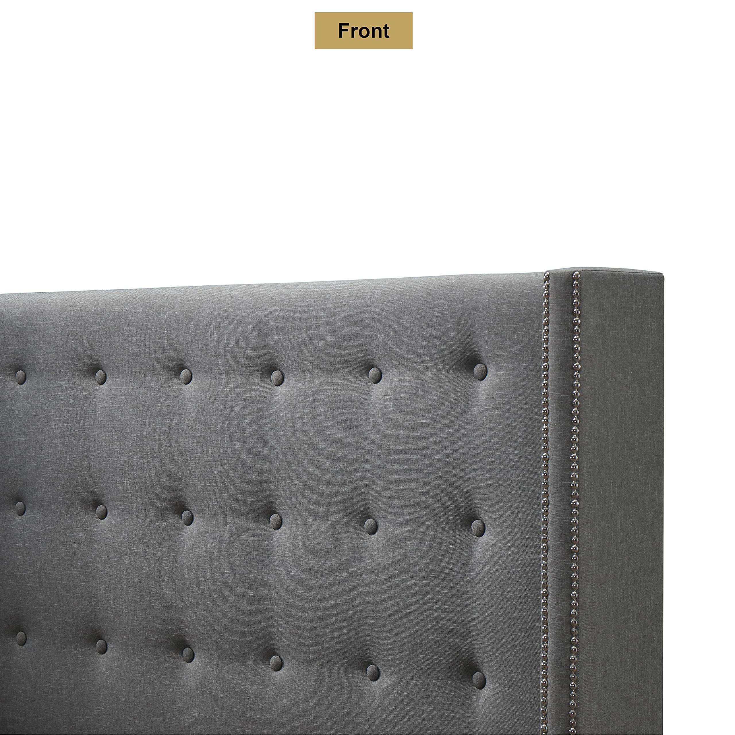【Furniture】Savoy Tufted Upholstered Wingback Panel Storage Bed Frame, King Size in Grey Fabric