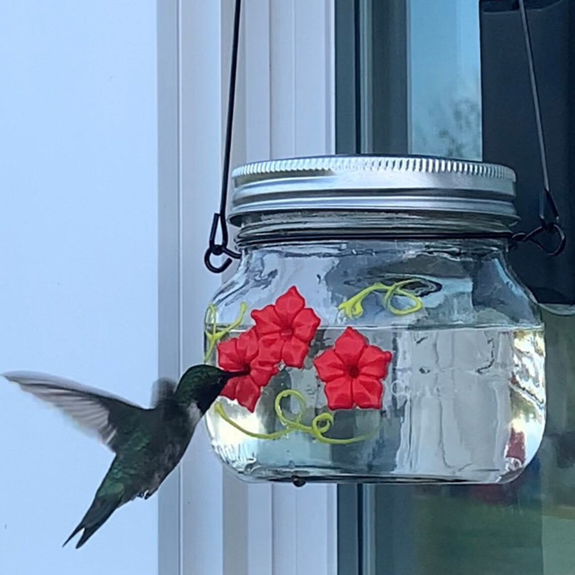 Mason Jar Hummingbird Feeder W/Three Ports