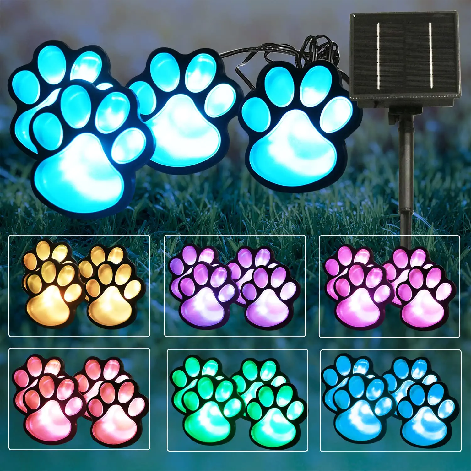 Solar Lights Outdoor Waterproof Dog Paw Lights