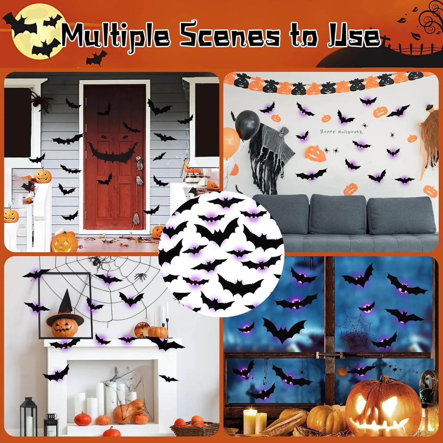 👻Lighted 3D Bat Wall Decor 🦇 Spooky Halloween Party & Indoor Outdoor Home Stickers