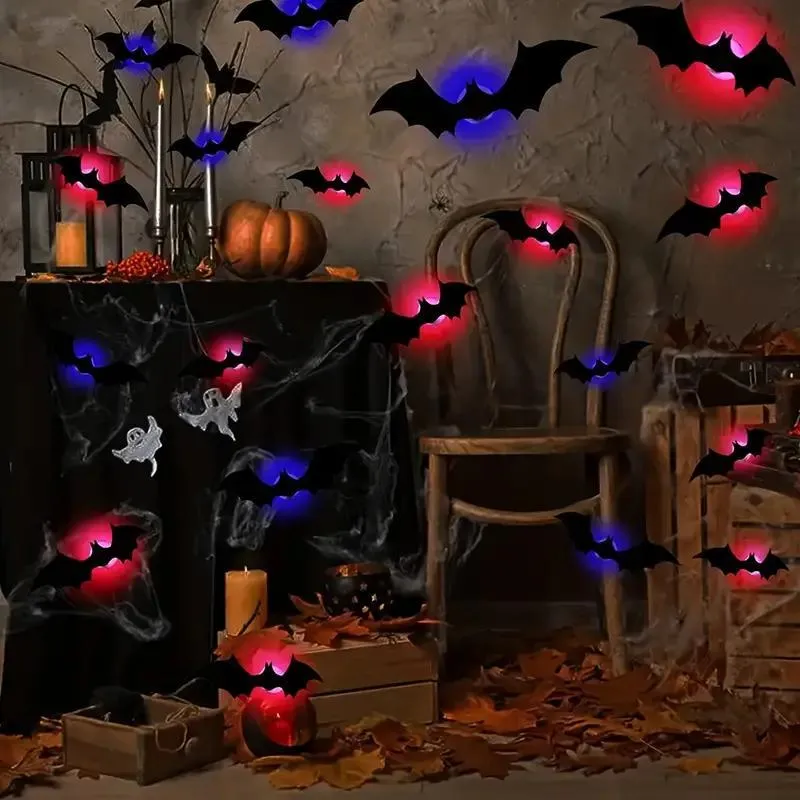 👻Lighted 3D Bat Wall Decor 🦇 Spooky Halloween Party & Indoor Outdoor Home Stickers