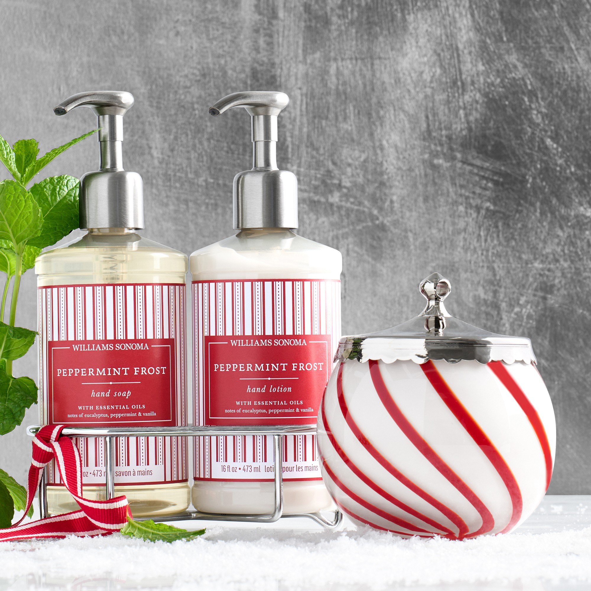Williams Sonoma Peppermint Swirled Glass Candle