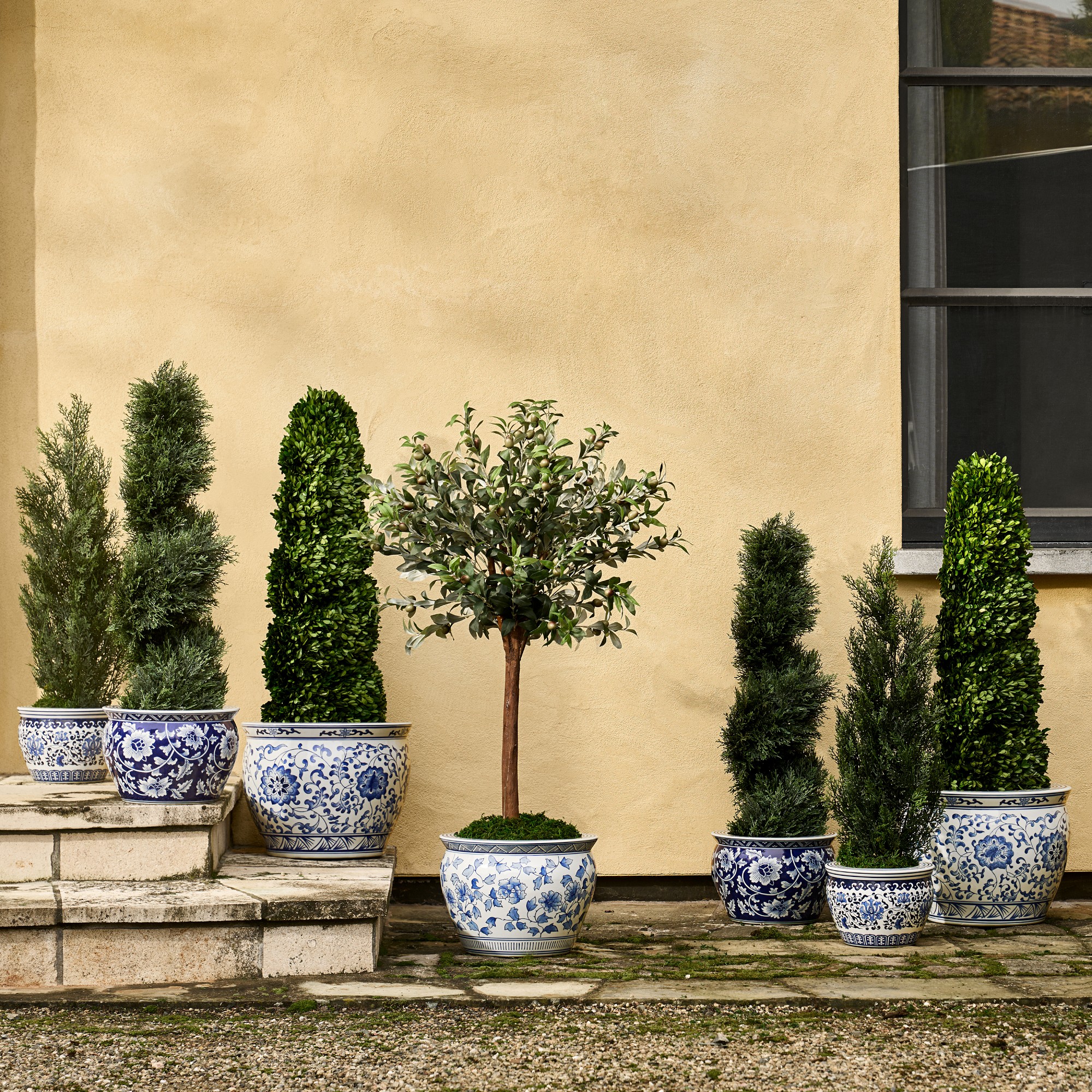 Faux Cedar Topiary in Plastic Pot, 36