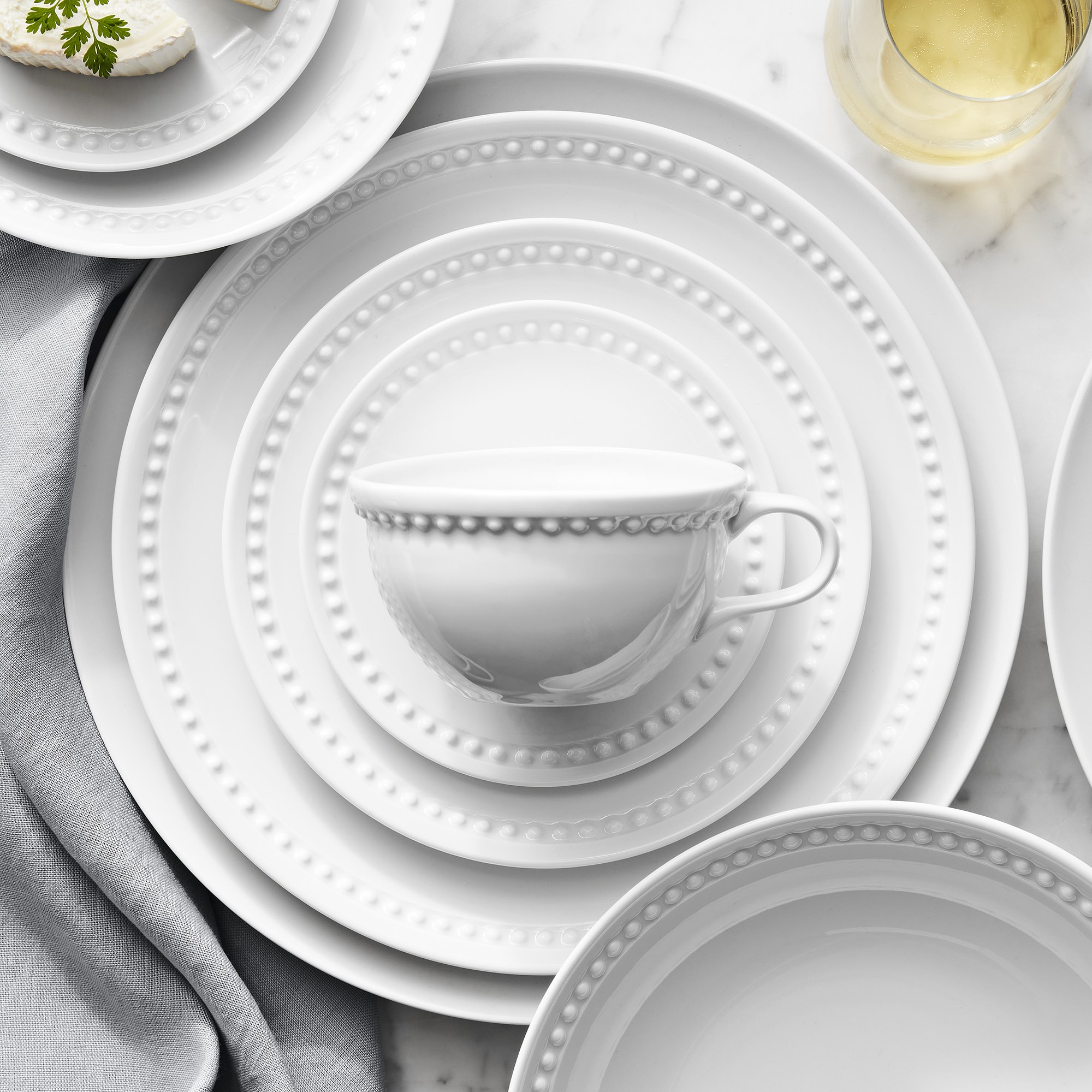 Pillivuyt Beaded Coupe Dinnerware Sets with Cereal Bowl