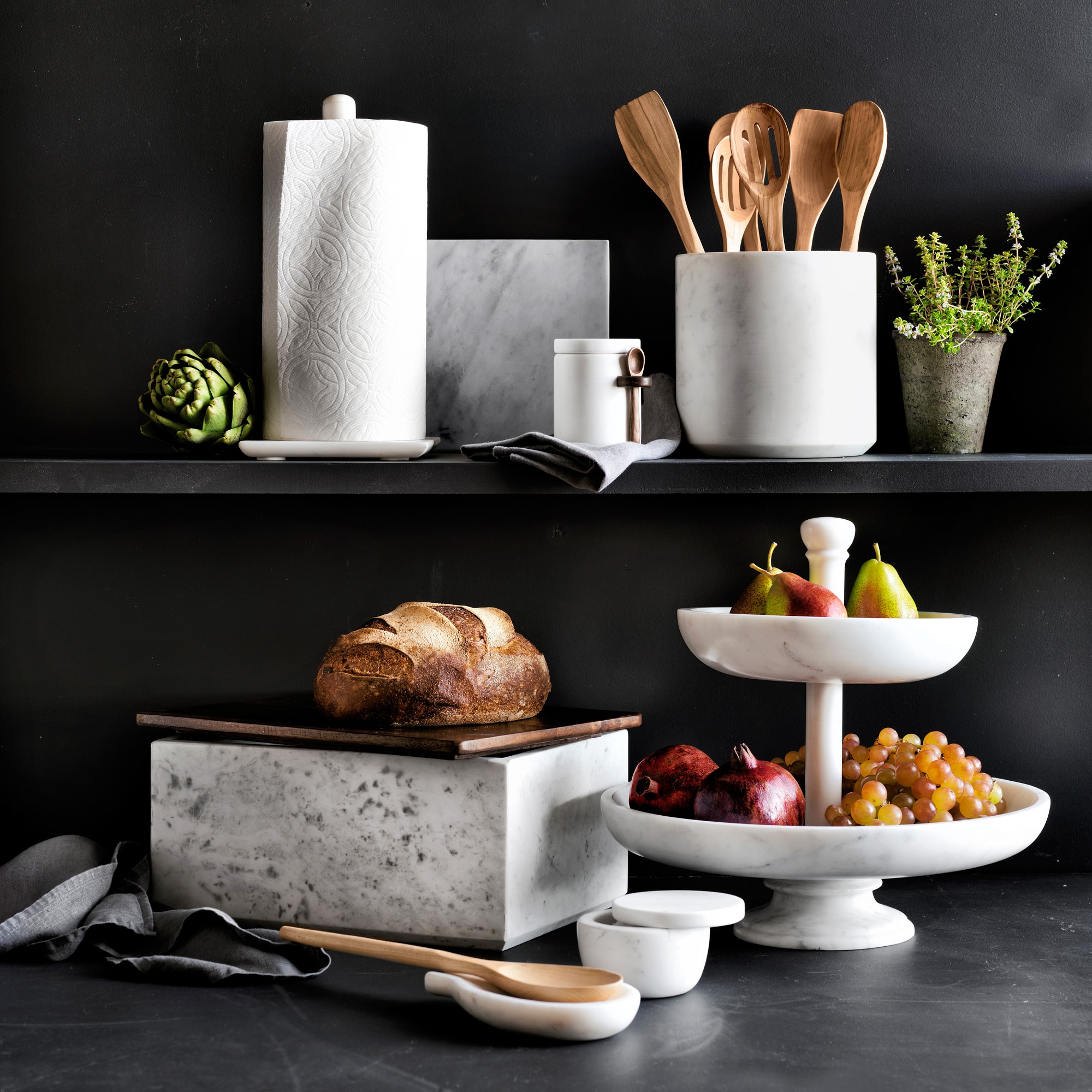 Williams Sonoma Marble Salt Cellar with Spoon