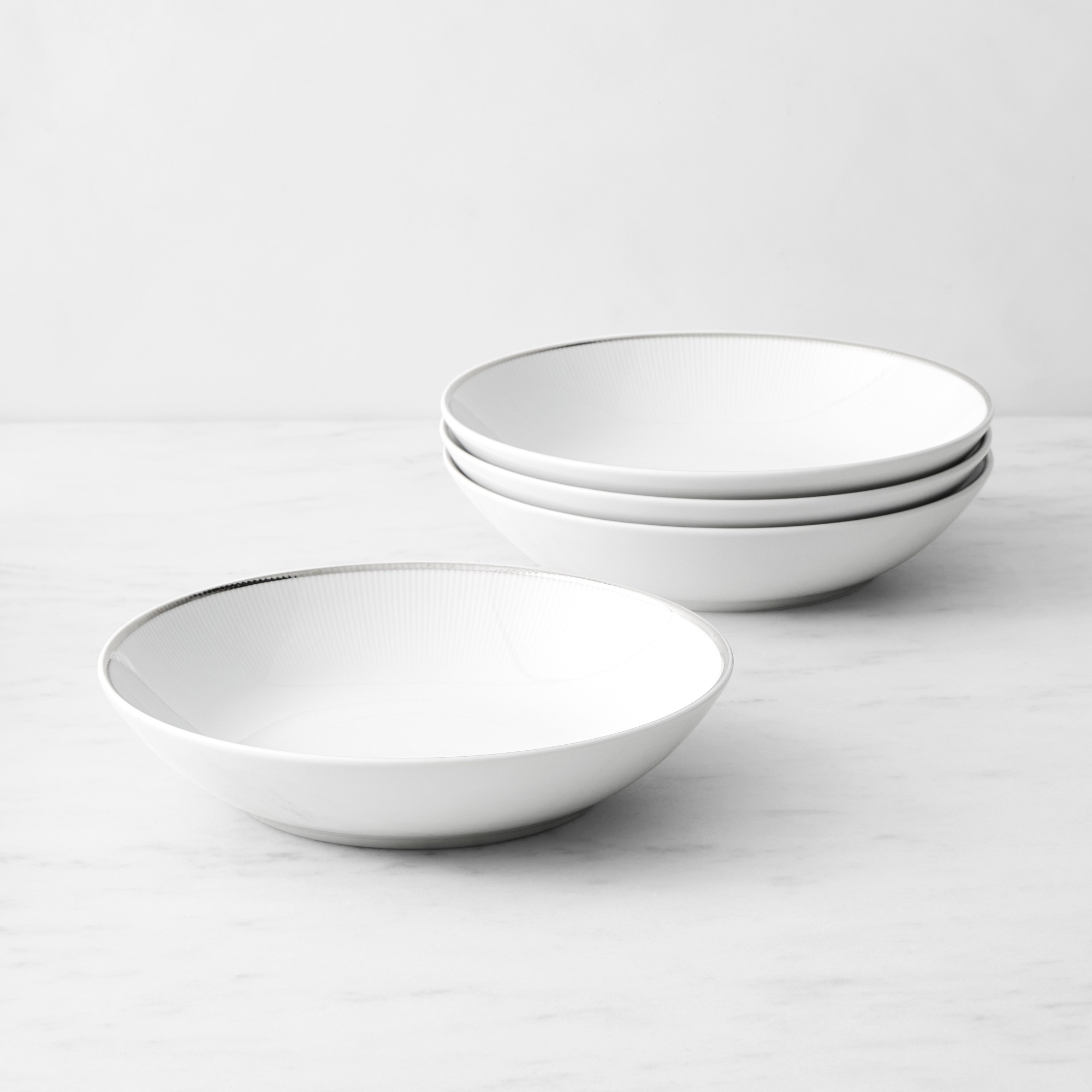 Pillivuyt Eventail Platinum Porcelain Soup Bowls, Set of 4
