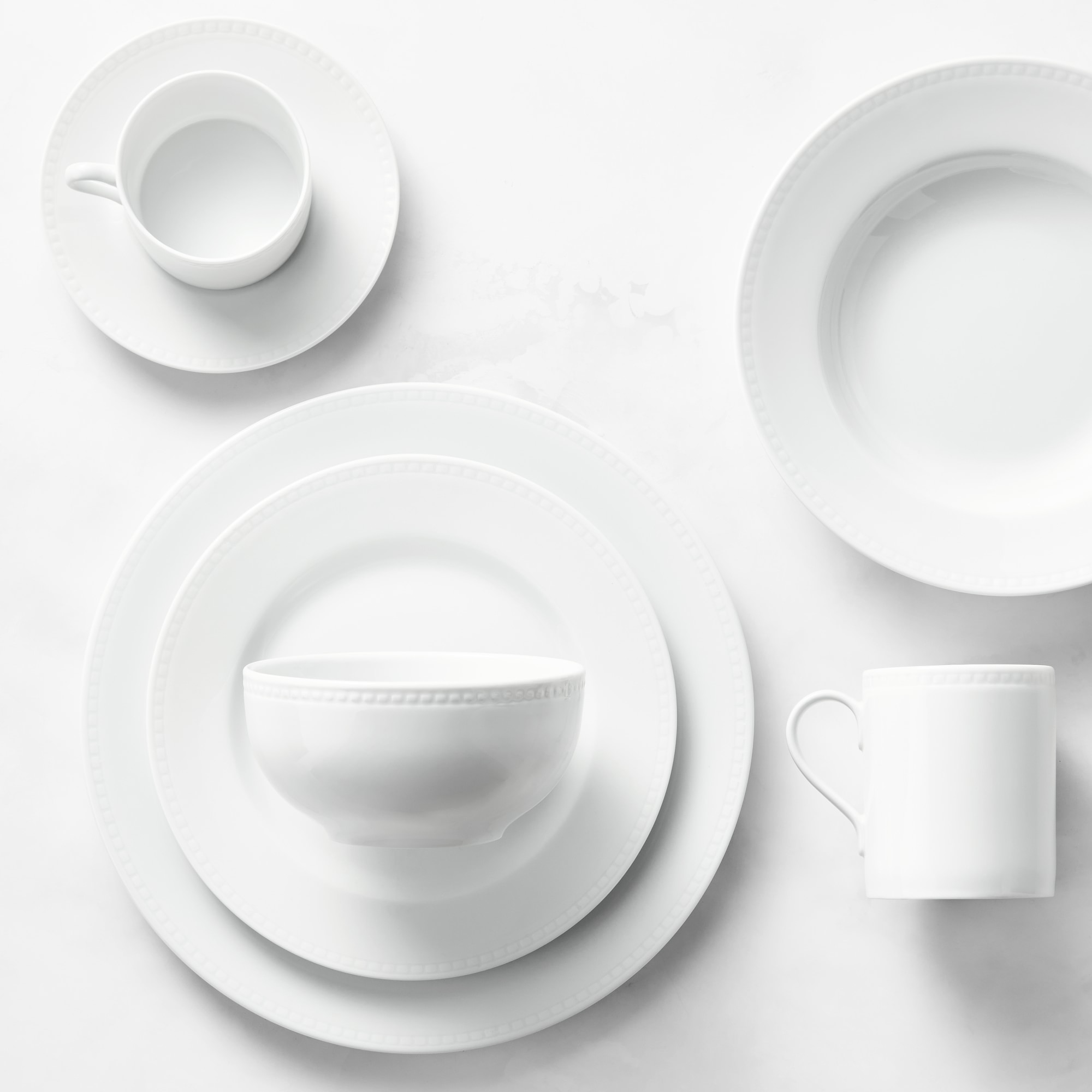 Apilco Beaded Hemstitch Porcelain Cups & Saucers