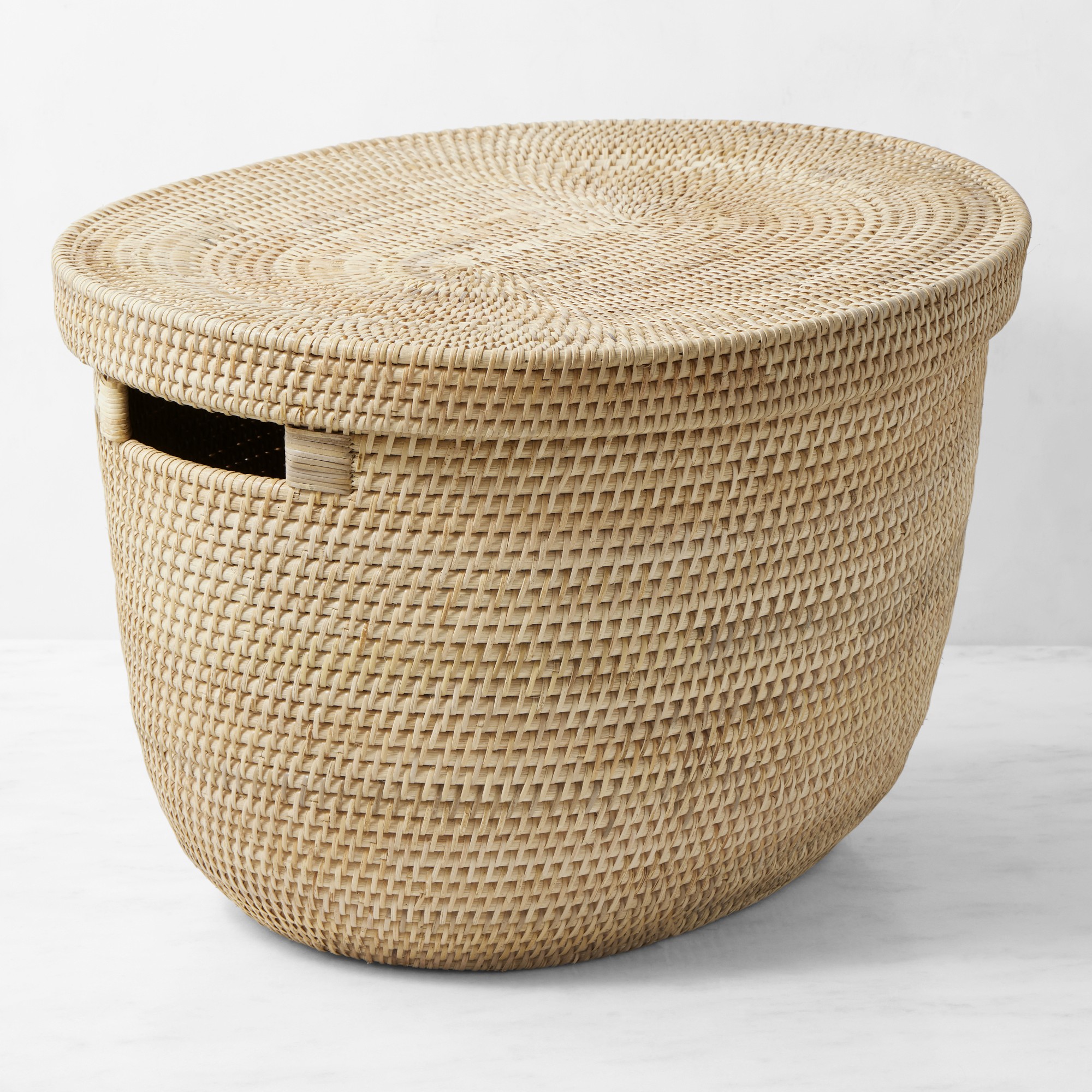 Hold Everything Rattan Oval Basket with Lid