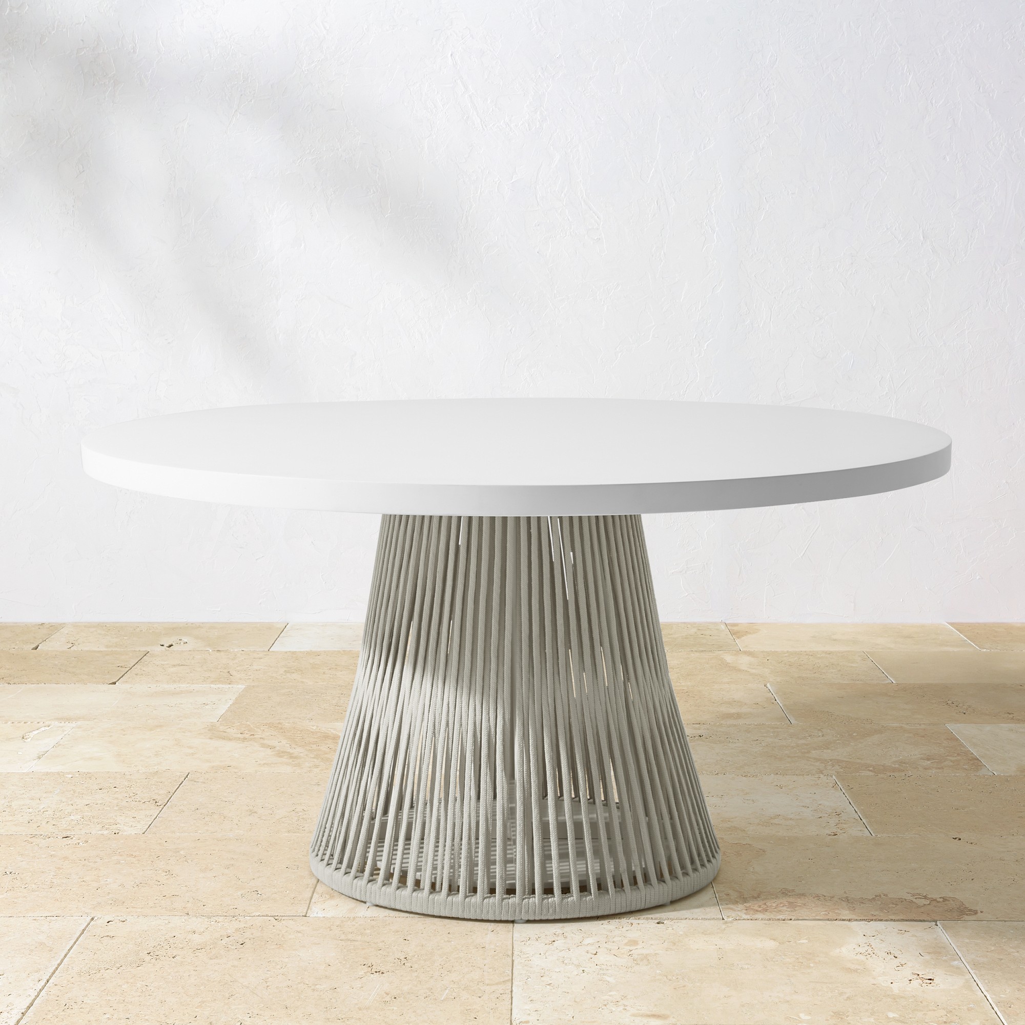 Pasadena Outdoor Fiberstone and Rope Round Dining Table & Pasadena Dining Chairs (60
