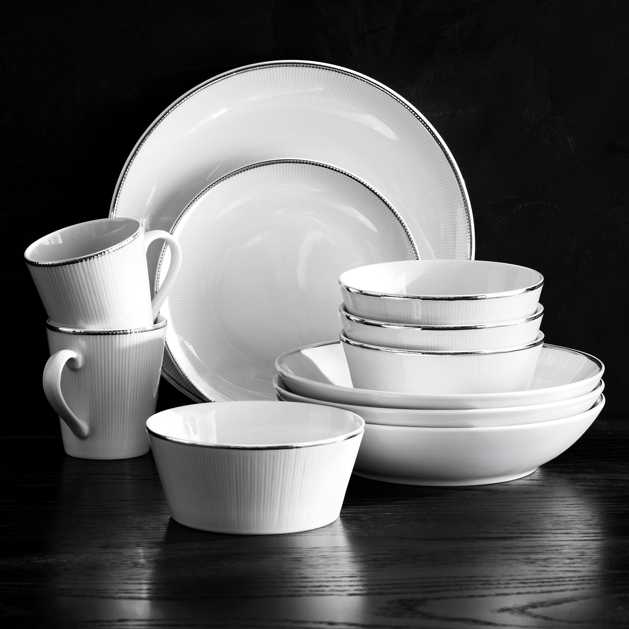 Pillivuyt Eventail Platinum Porcelain Cereal Bowls, Set of 4