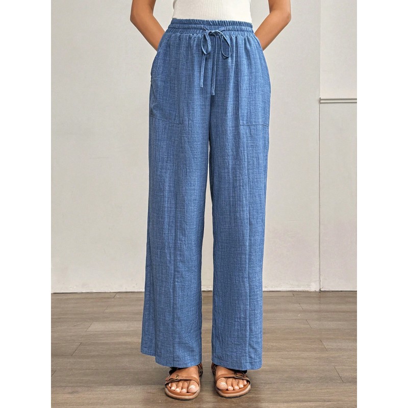 Outfits Spring/Summer/Autumn Blue Wide Leg Pants With Pockets
