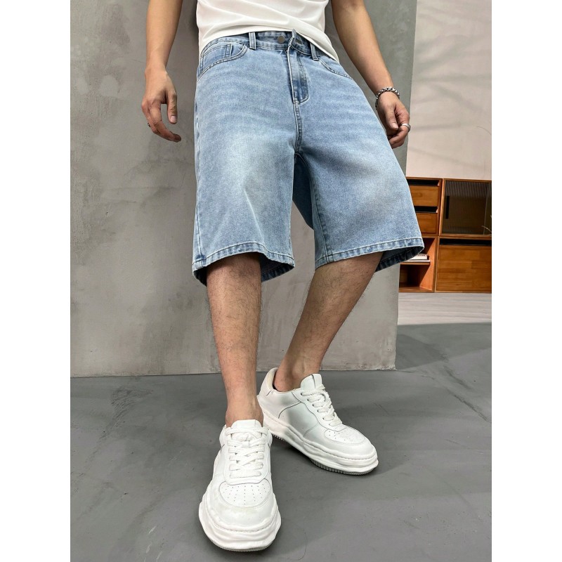 Men's Front Button Pocket Simple Casual Denim Shorts