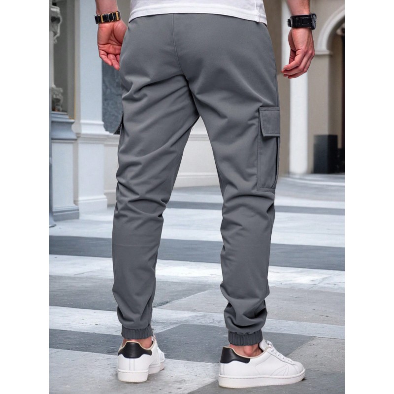 Men's Solid Color Drawstring Multi-Pocket Slim Fit Casual Cargo Pants