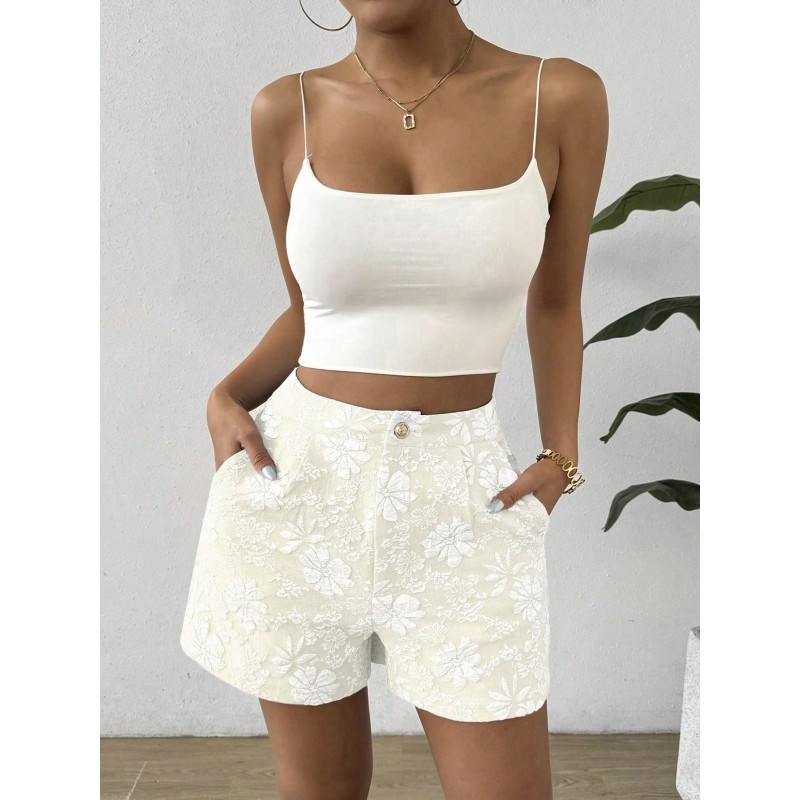 Solid Color Random Print Elegant Straight Leg Shorts