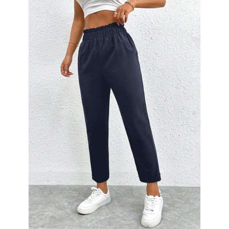 Casual Solid Elastic Waist Cropped Pants