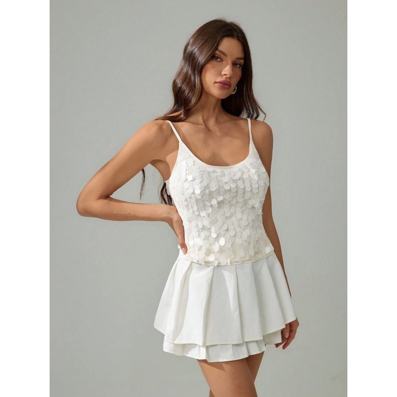 Sleeveless Sequin Patchwork Summer Top, Elegant & Fashionable