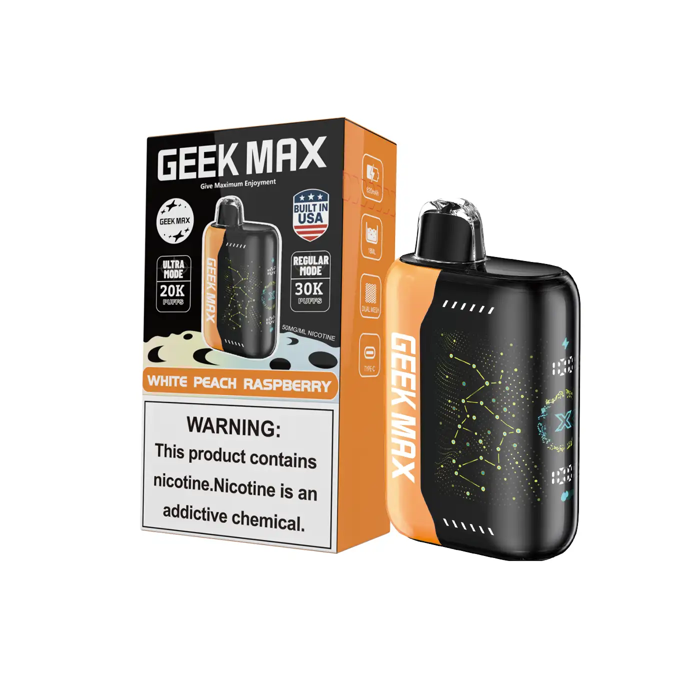 White Peach Raspberry | Geek Max 30000 Puffs Disposable Vape - Geek Max