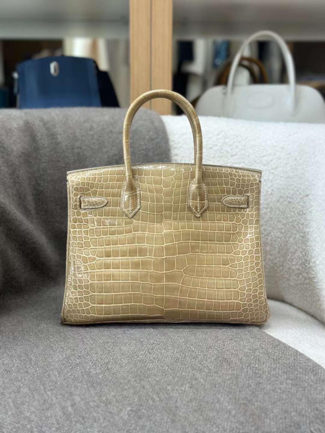 beige silver buckle shiny inverted V crocodile birkin 25-30CM
