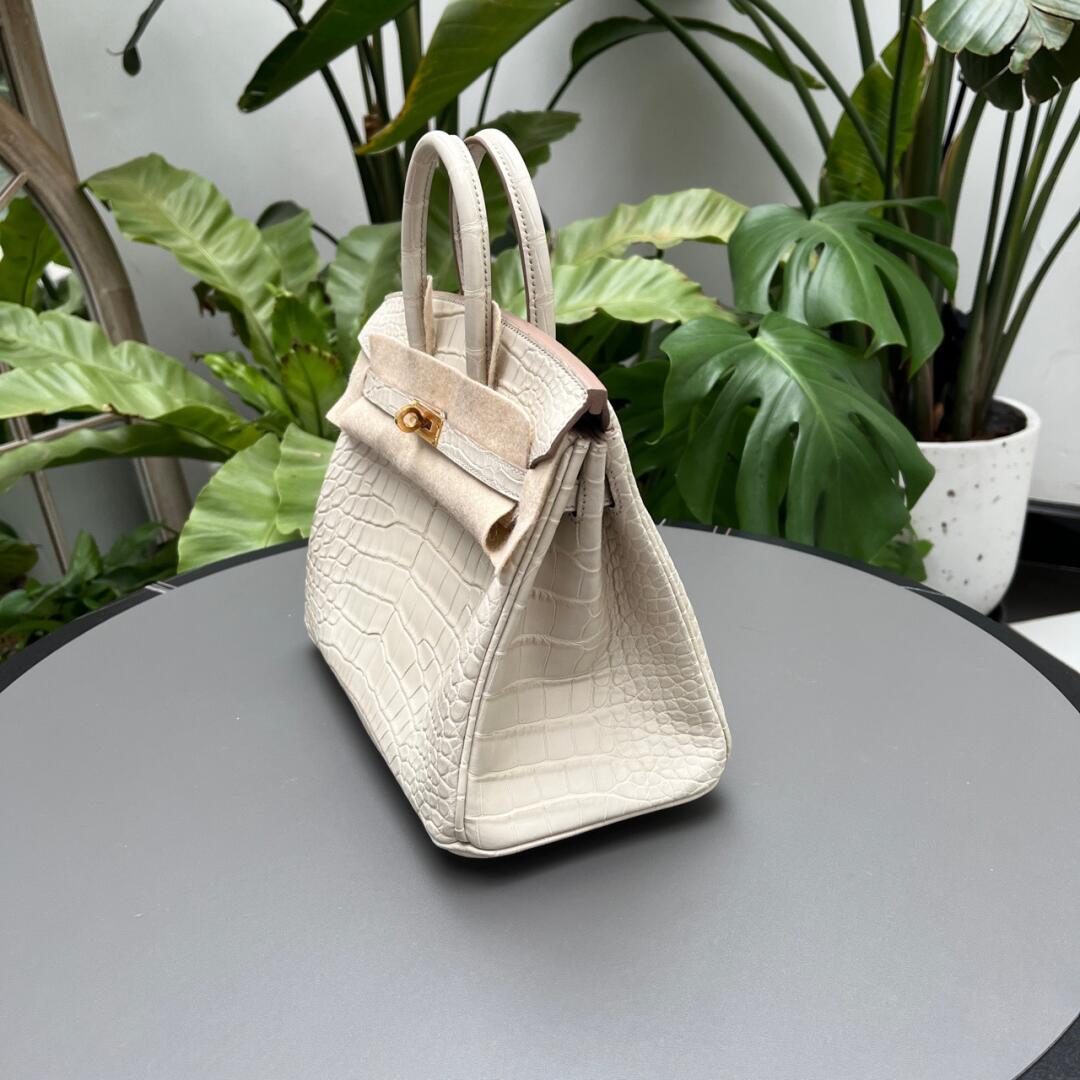 Birkin 25-30 Glacier White Matte Block Crocodile