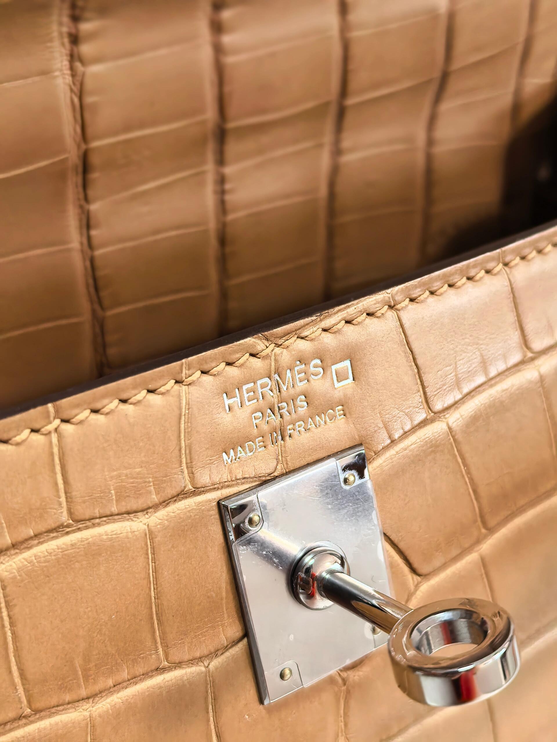 Kelly25-30 milk tea color silver buckle American crocodile leather