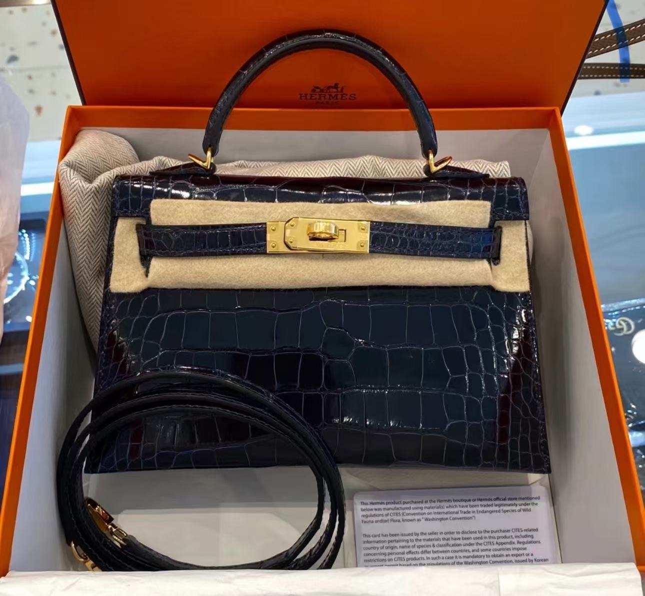 Kelly  Mini 19 American alligator skin crocodile skin