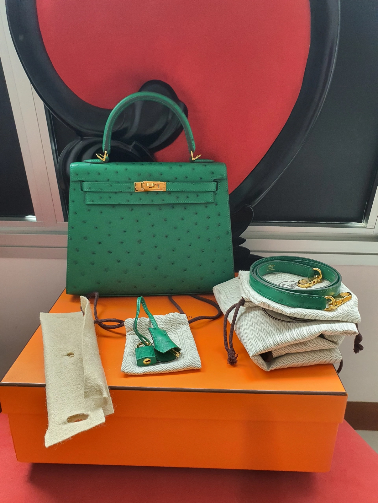 Kelly Sellier 25-28 Ostrich Leather Velvet Green Custom