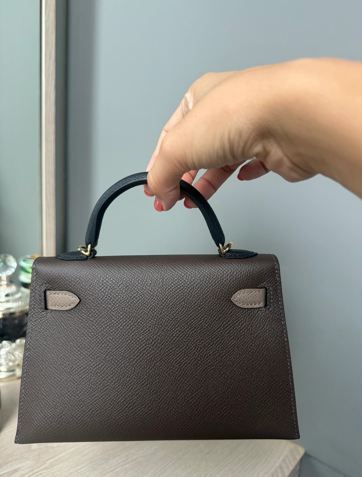 Kelly mini 2 19cm EPSOM ebony gold buckle custom