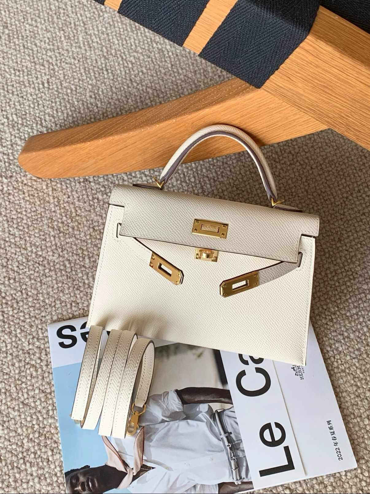 Kelly mini 2 19 crema EPSOM fibbia oro personalizzata