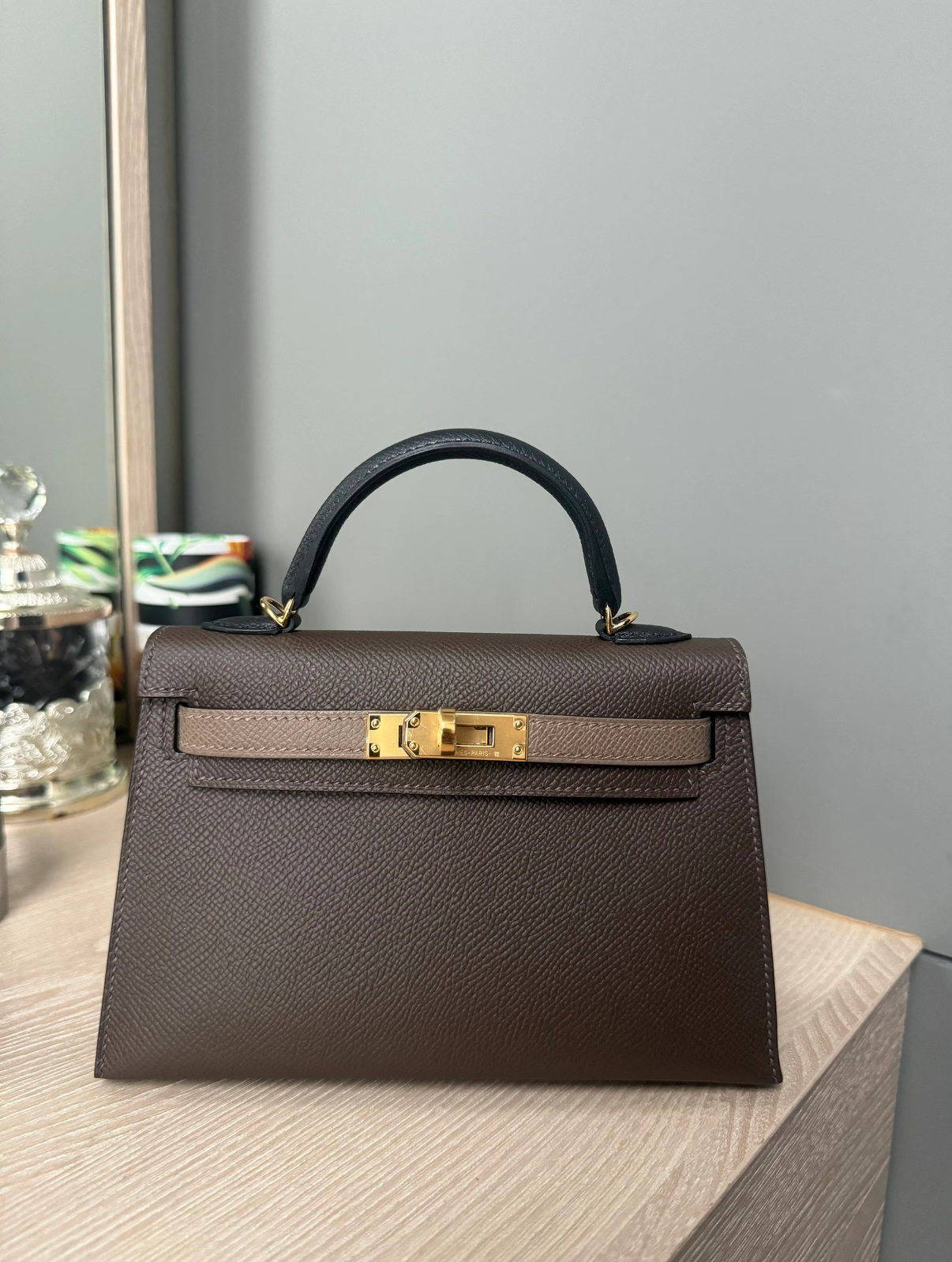 Kelly mini 2 19cm EPSOM ebony gold buckle custom