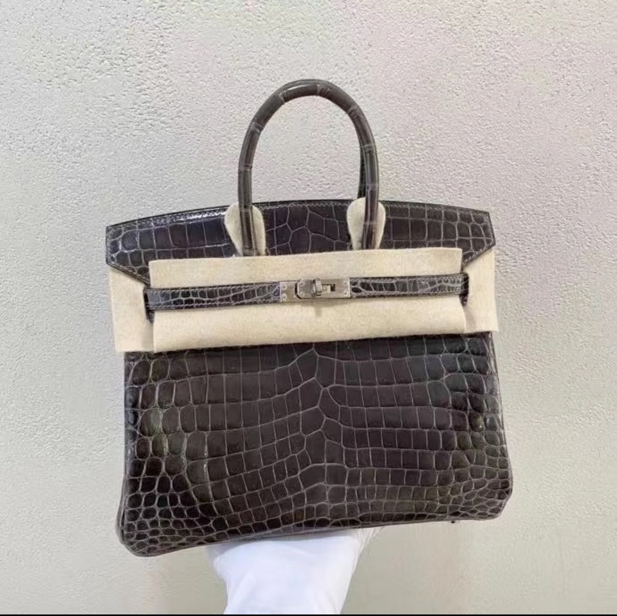 Brikin 25-30 graphite grey silver buckle custom crocodile leather