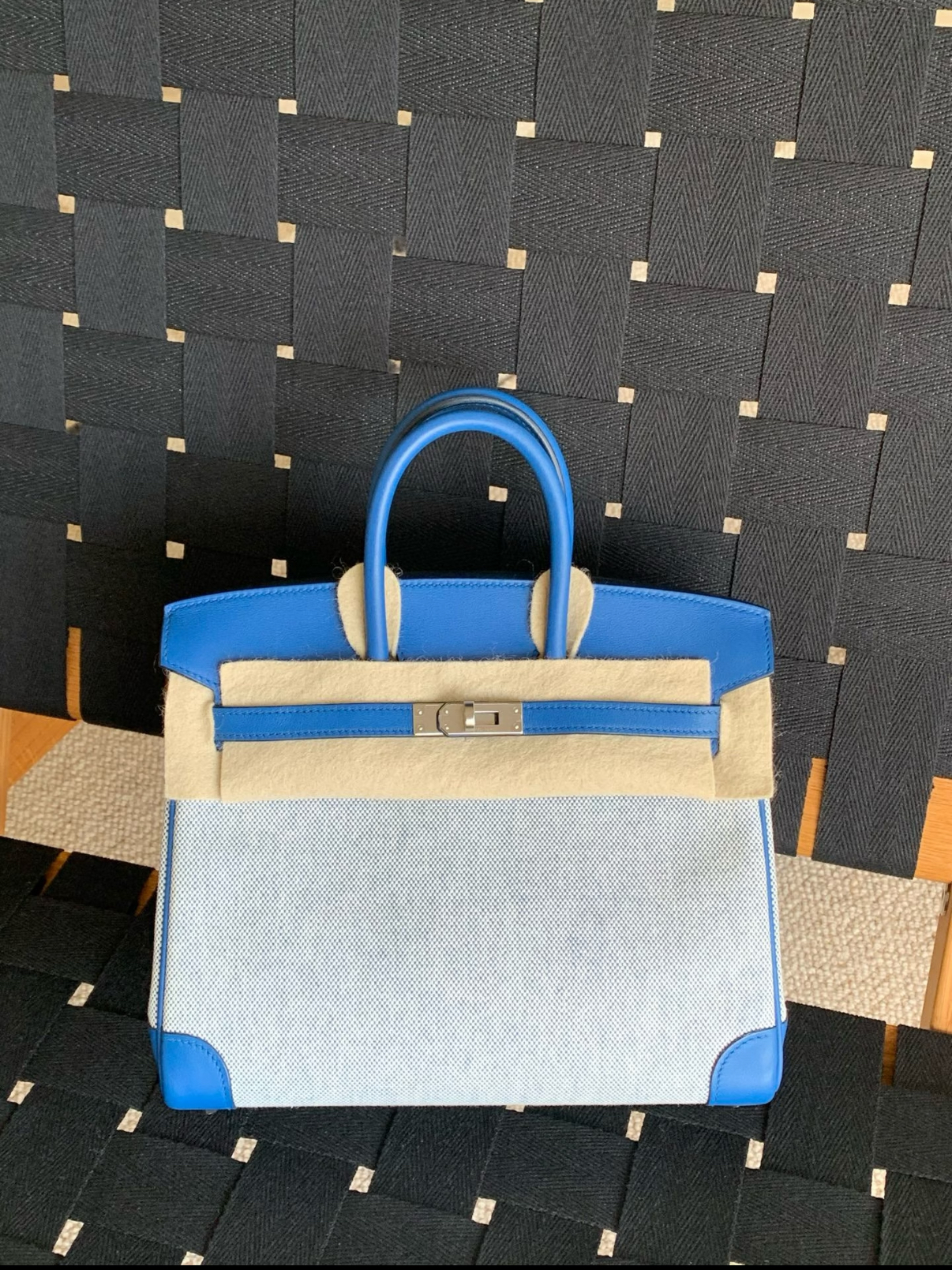 Birkin 25-30 French blue canvas and leather with silver buckle custom