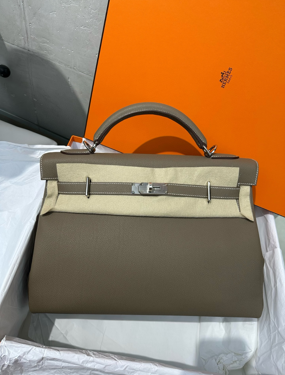Kelly maxi 42 Elephant Grey TOGO Custom
