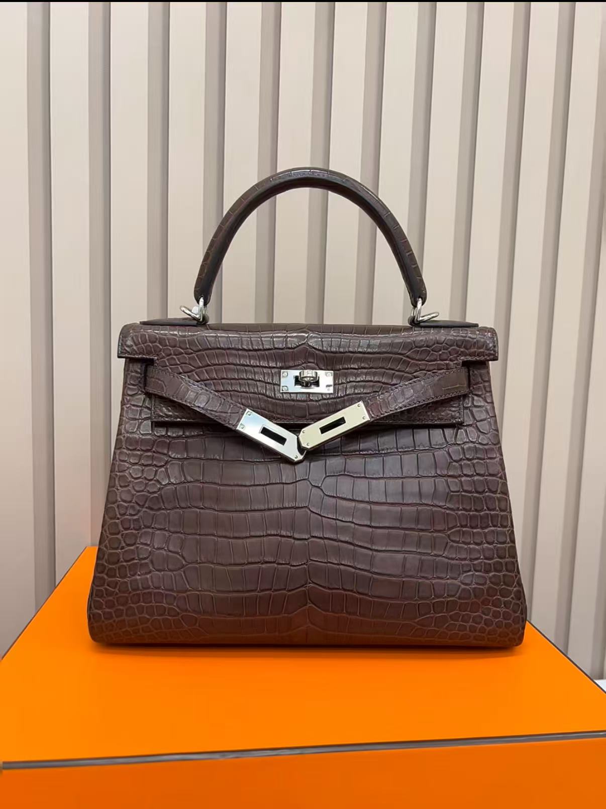 Kelly dark brown 25-32 matte crocodile leather custom