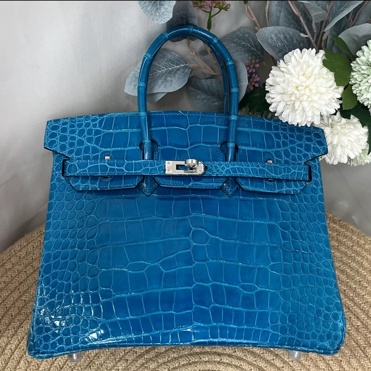 Brikin 25-30 Izmir Blue Shiny Crocodile Leather