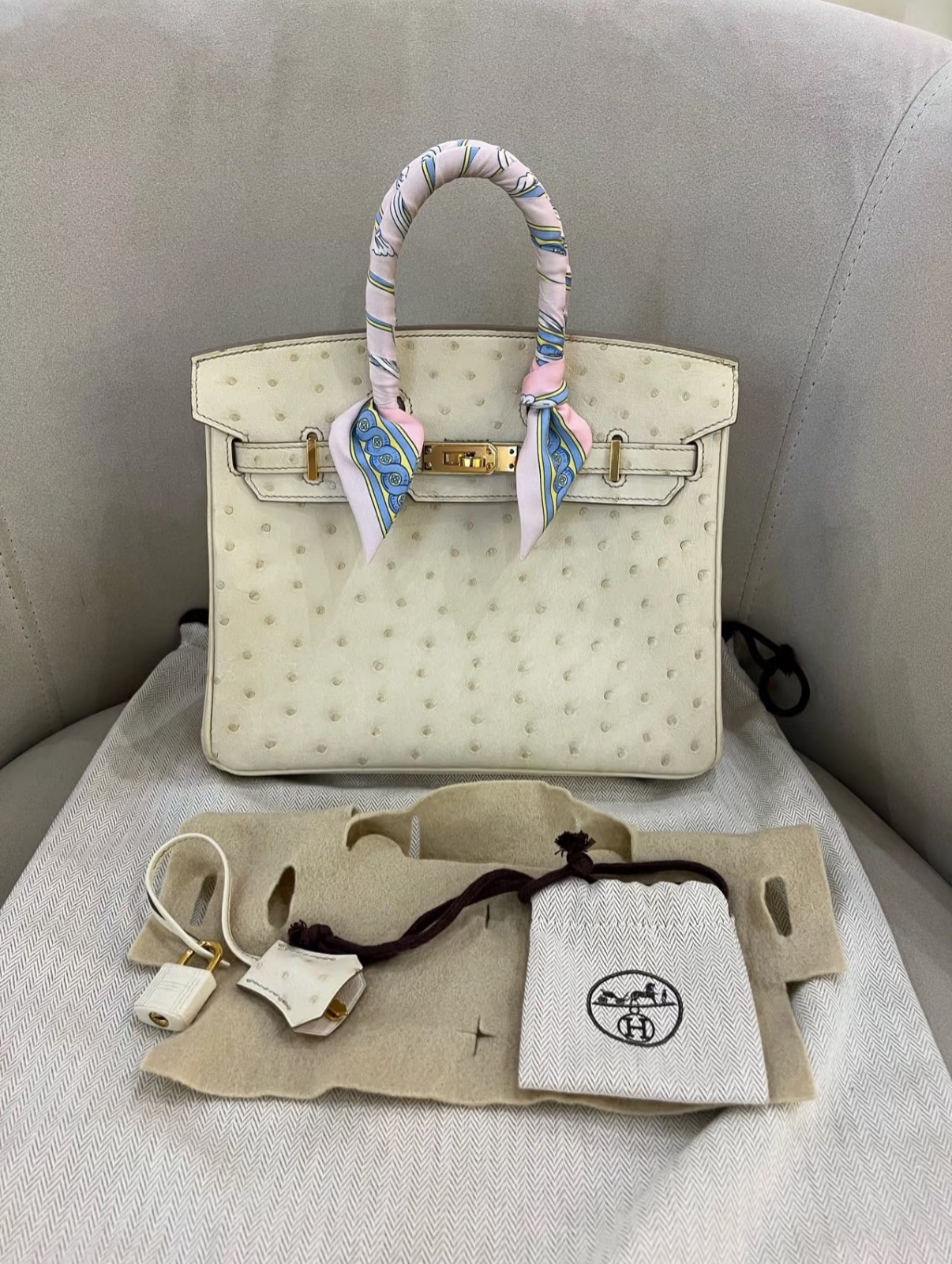 Birkin 25-30 Cream Ostrich Leather