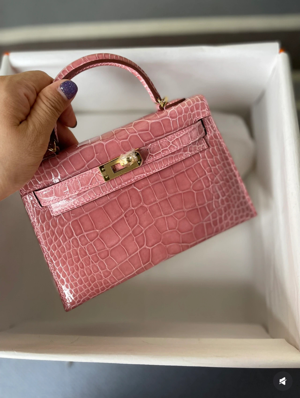 Kell mini 2 light pink Shiny crocodile leather custom