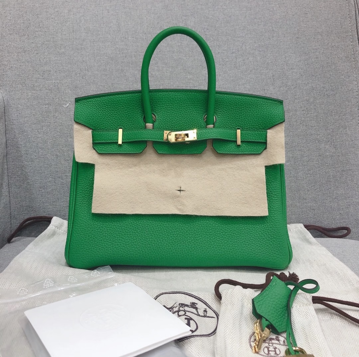 Birkin 25-35 Bamboo Green Gold Buckle Custom