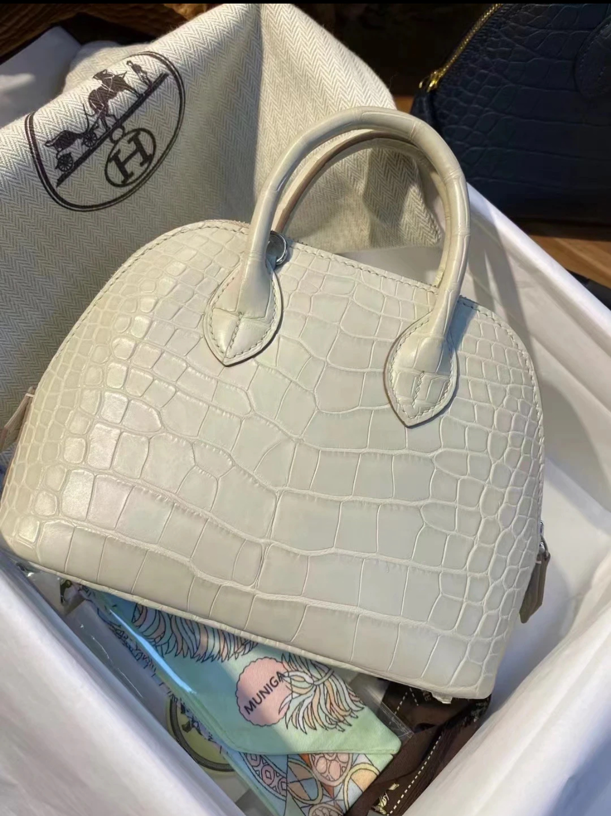 Bolide Mini 18CM Matte crocodile leather White