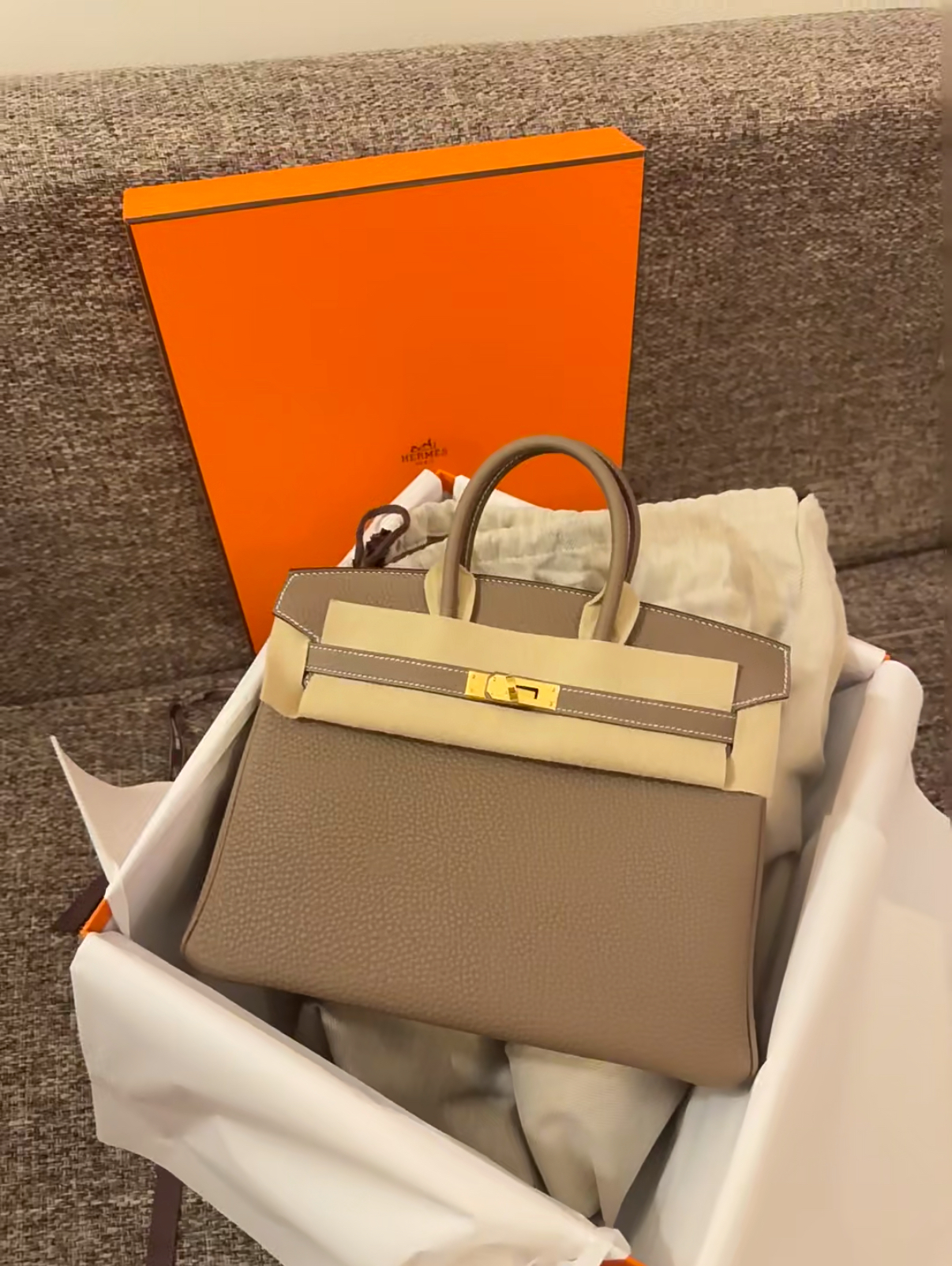 Birkin 25-35 Elephant Gray Gold Buckle Custom